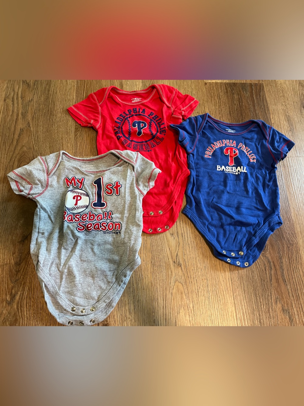 Philadelphia Phillies Baseball Baby Onsie Set - Blue, Red, Gray, 18 months